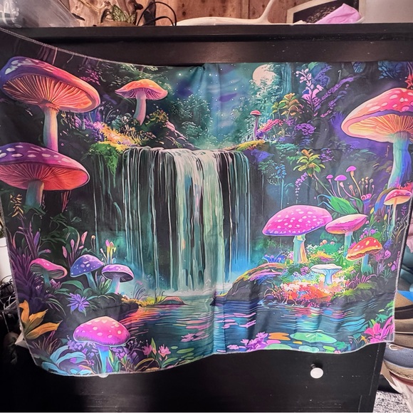 iHeartRaves Other - iHeartRaves Vibrant Mushroom Waterfall Tapestry